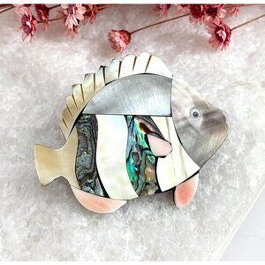 Iridescent Nautral Mother of Pearl | Abalone XL  Vintage Artful Fish Brooch